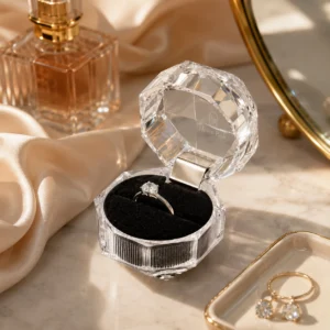 White Card Paper Lid and Base Marble Pattern Jewelry Box