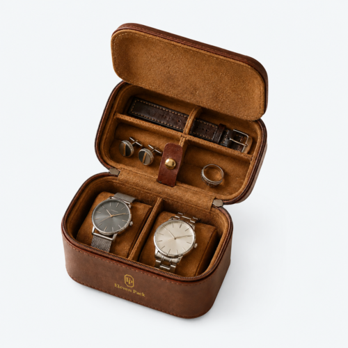 Custom Mens Jewelry Box in Brown Faux Leather