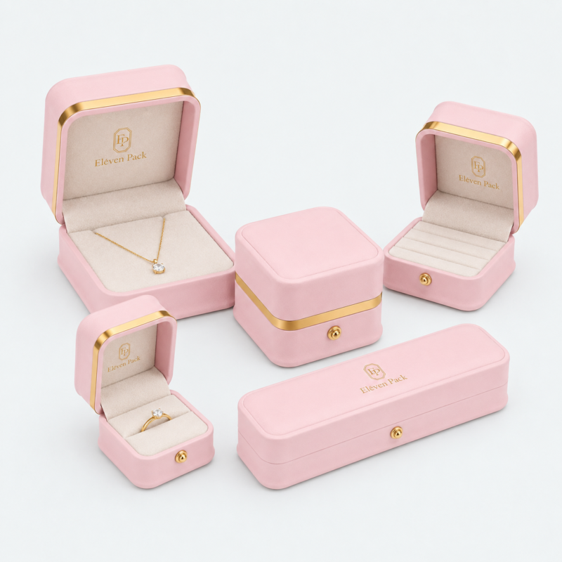 custom pink pu leather ring box