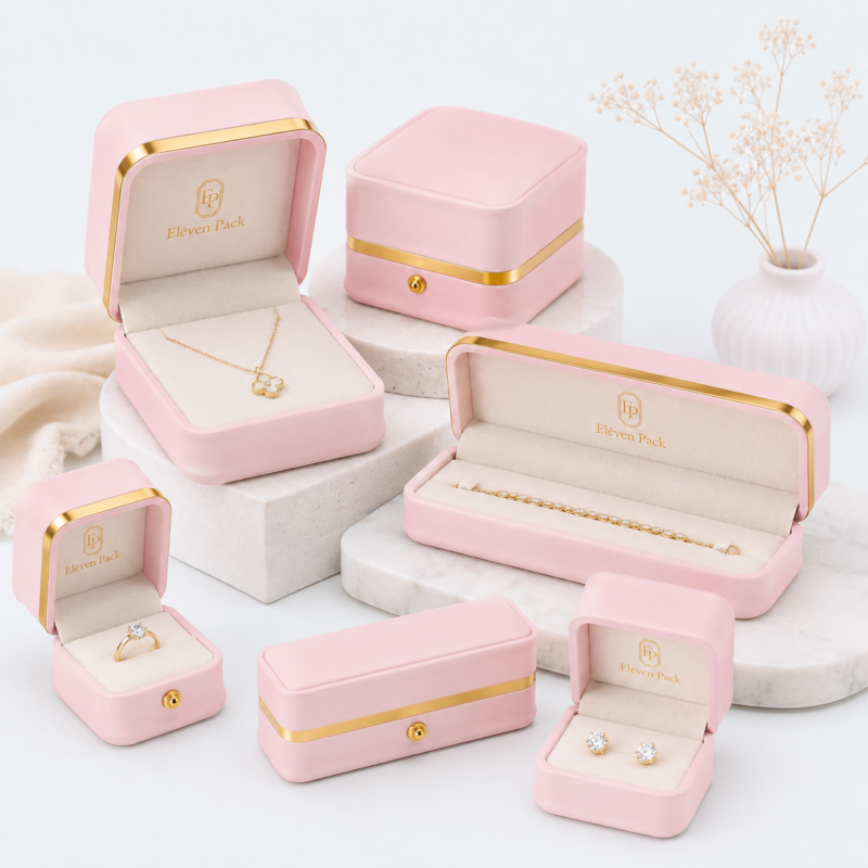 custom pink pu leather ring box