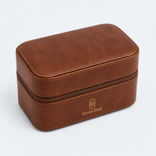 Custom Mens Jewelry Box in Brown Faux Leather