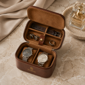 Custom Mens Jewelry Box in Brown Faux Leather
