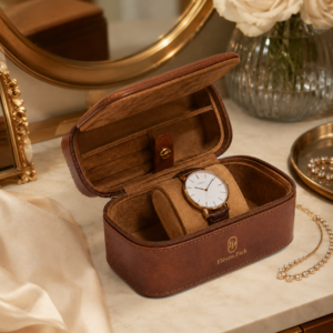 Custom Mens Jewelry Box in Brown Faux Leather