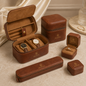 Custom Mens Jewelry Box in Brown Faux Leather