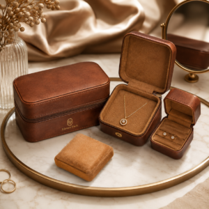Custom Mens Jewelry Box in Brown Faux Leather