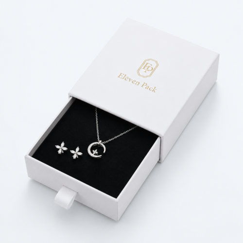 Black and White Drawer Cardboard Jewelry Box - open product view - JB-BM-01-P53 Black and White Drawer Cardboard Jewelry Box - open product view - JB-BM-01-P53