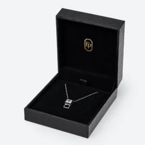 Custom Luxury Black Genuine Leather Flip Top Necklace Box