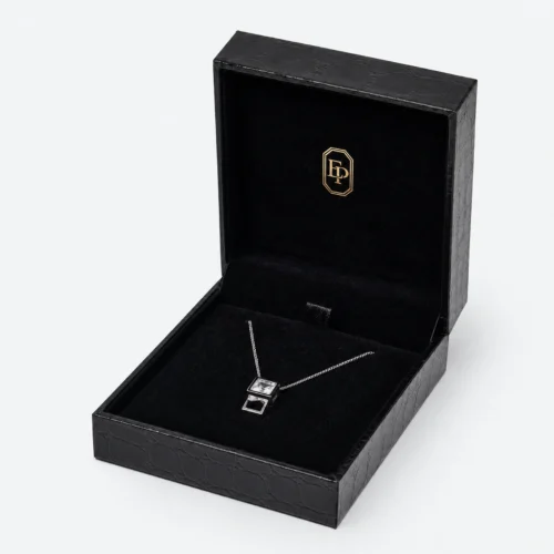 Custom Luxury Black Genuine Leather Flip Top Necklace Box