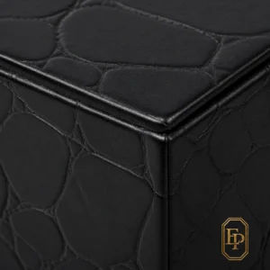 Custom Luxury Black Genuine Leather Flip Top Necklace Box