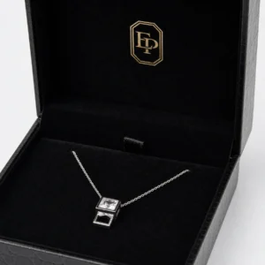 Custom Luxury Black Genuine Leather Flip Top Necklace Box