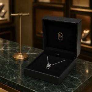 Custom Luxury Black Genuine Leather Flip Top Necklace Box