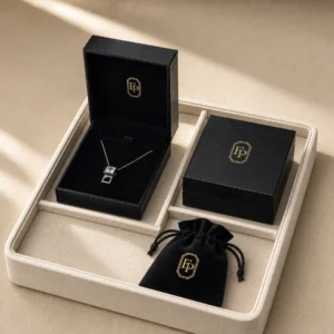 Custom Luxury Black Genuine Leather Flip Top Necklace Box