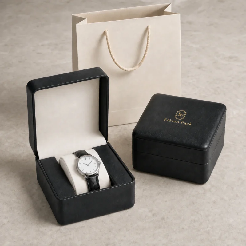 Custom Luxury Black PU Leather Watch Box with Velvet Lining