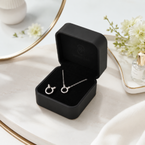 Black Paper Lid and Base Flip-Top Earring Box - lifestyle product scene - JB-BM-01-P24