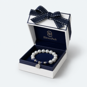 Blue and White Art Paper Ribbon Bow Jewelry Box - open product view - JB-BM-01-P44 Blue and White Art Paper Ribbon Bow Jewelry Box - open product view - JB-BM-01-P44