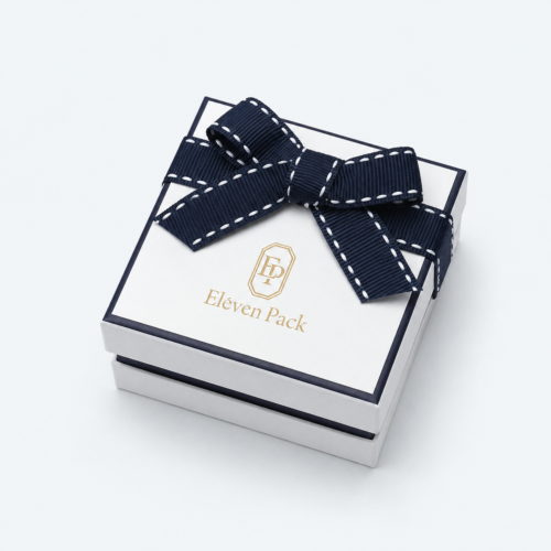 Blue and White Art Paper Ribbon Bow Jewelry Box - closed product view - JB-BM-01-P44