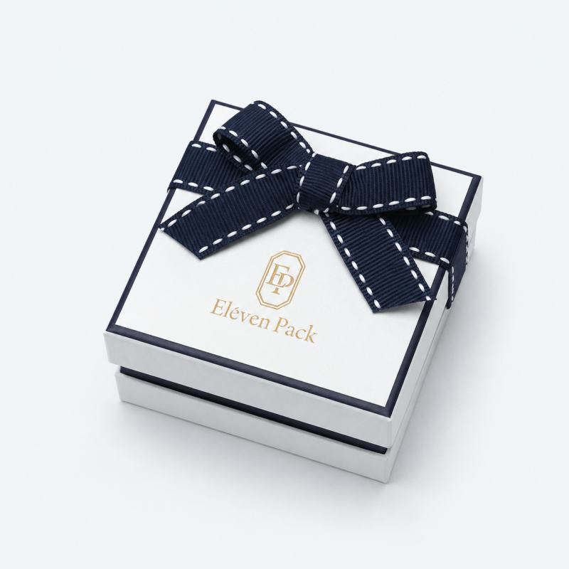 Blue and White Art Paper Ribbon Bow Jewelry Box - closed product view - JB-BM-01-P44 Blue and White Art Paper Ribbon Bow Jewelry Box - closed product view - JB-BM-01-P44