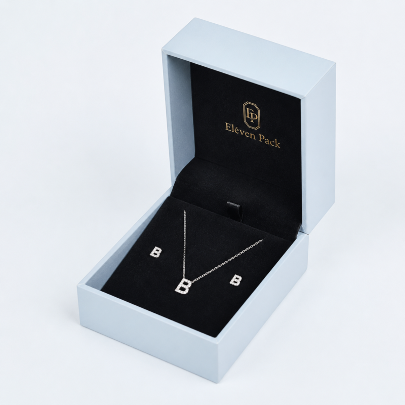 Blue Art Paper Drawer Jewelry Box for Necklaces and Earrings - open product view - JB-BM-01-P6