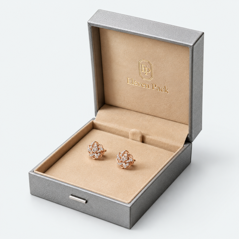 Blue Paper Lid and Base Hinged Premium Earring Box - open product view - JB-BM-01-P27
