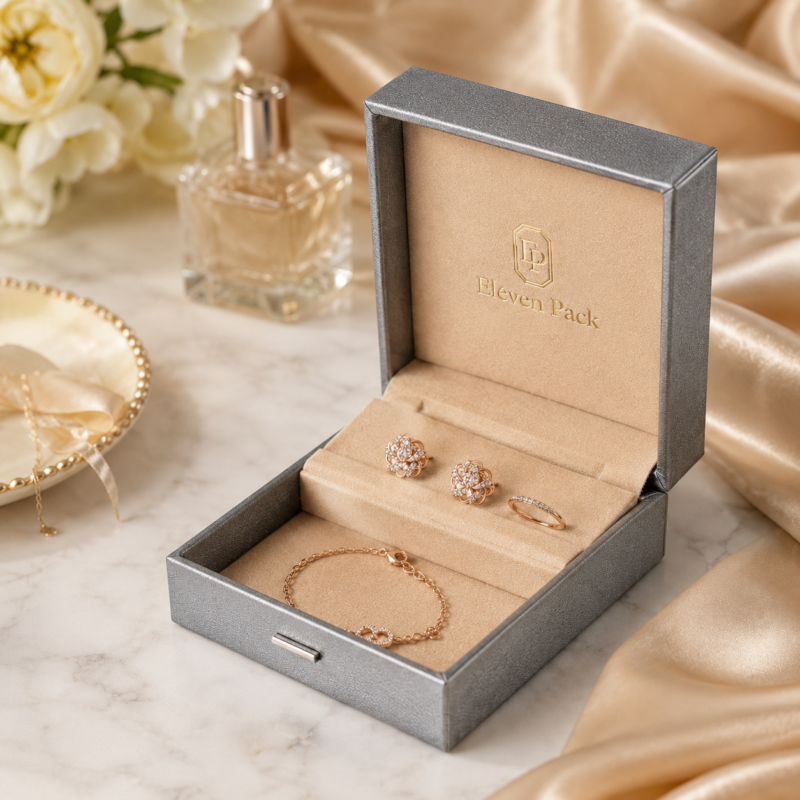 Blue Paper Lid and Base Hinged Premium Earring Box - lifestyle usage scene - JB-BM-01-P27