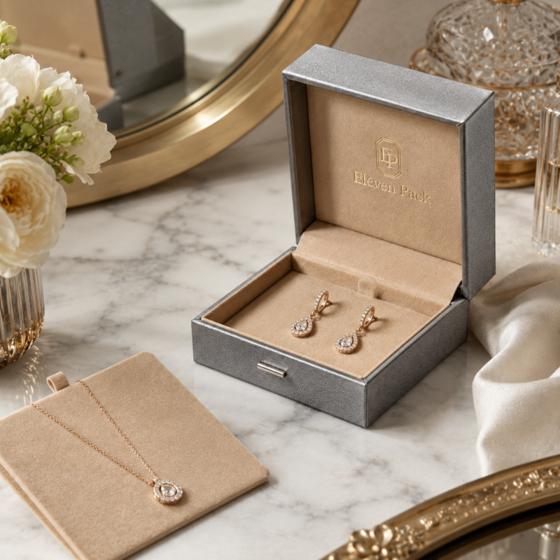 Blue Paper Lid and Base Hinged Premium Earring Box - lifestyle product scene - JB-BM-01-P27