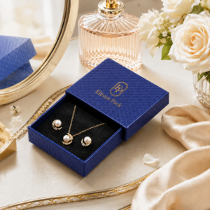 Custom Blue Rectangular Cardboard Jewelry Box - lifestyle product scene - JB-BM-01-P21