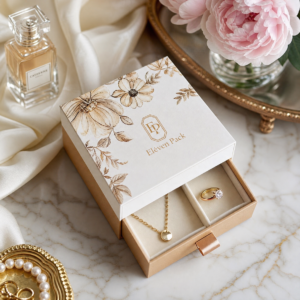 Brown Romantic Floral Cardboard Earring Box - closed product view - JB-BM-01-P25