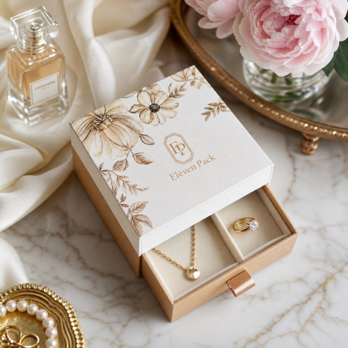 Brown Romantic Floral Cardboard Earring Box - closed product view - JB-BM-01-P25