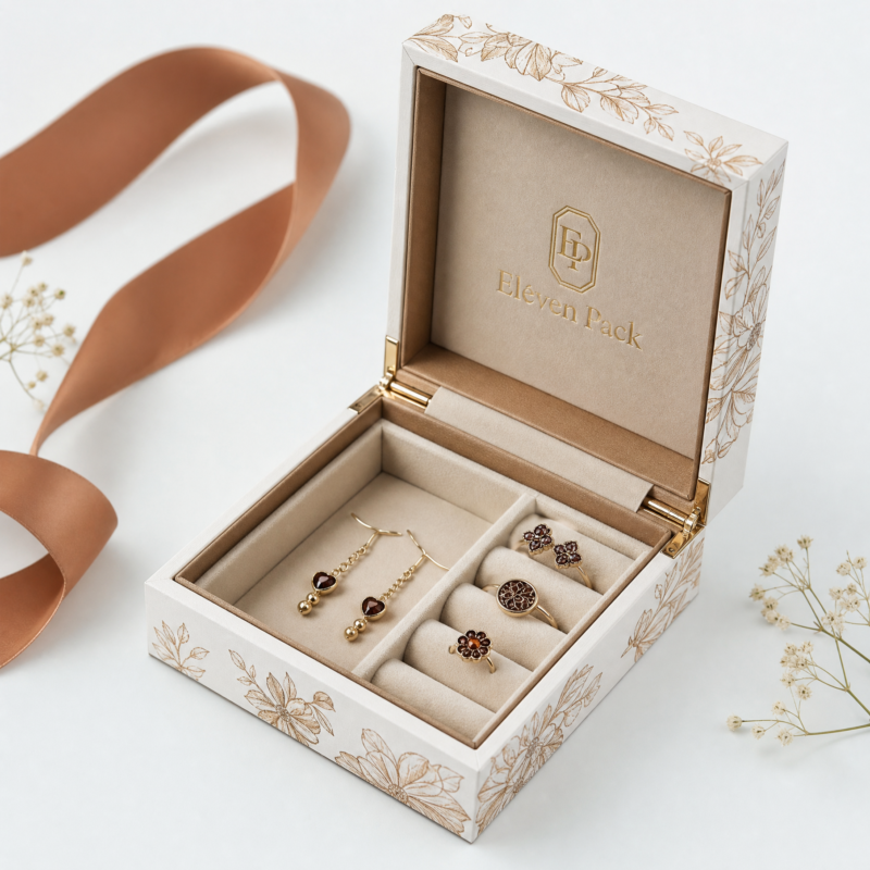 Brown Romantic Floral Cardboard Earring Box - lifestyle usage scene - JB-BM-01-P25
