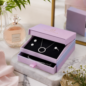 Gradient Pink Drawer Cardboard Jewelry Organizer Box - drawer detail scene