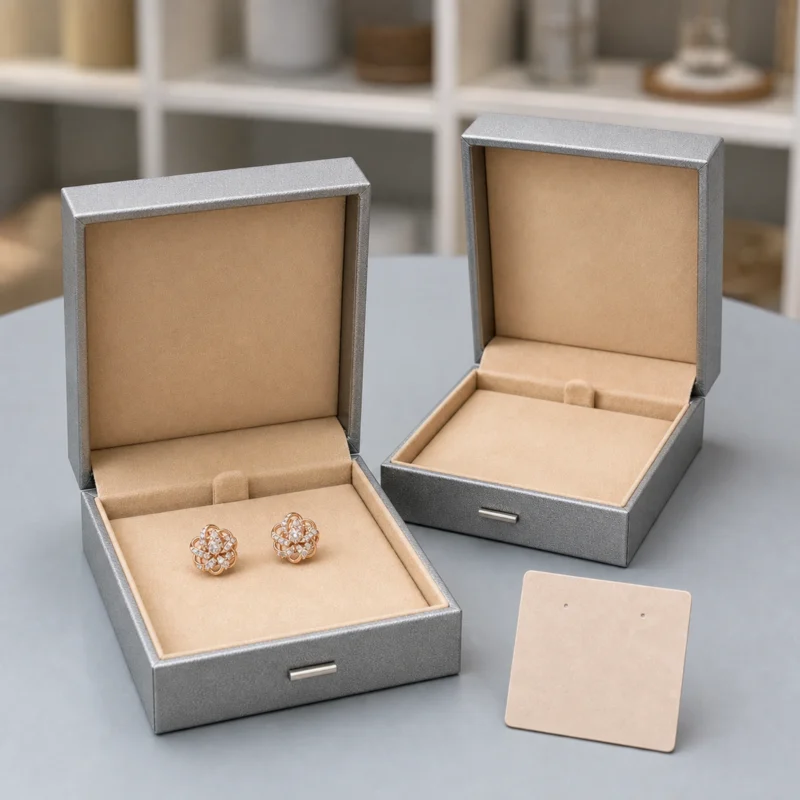 Custom Gray Paper Hinged Earring Box