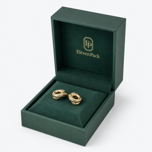 Green Gray Paper Jewelry Box for Rings and Earrings - open product view - JB-BM-01-P23 Green Gray Paper Jewelry Box for Rings and Earrings - open product view - JB-BM-01-P23