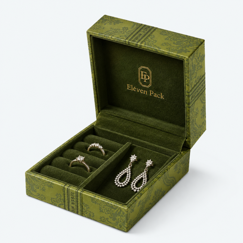 Green Lid and Base Sustainable Cardboard Jewelry Box - open product view - JB-BM-01-P37 Green Lid and Base Sustainable Cardboard Jewelry Box - open product view - JB-BM-01-P37