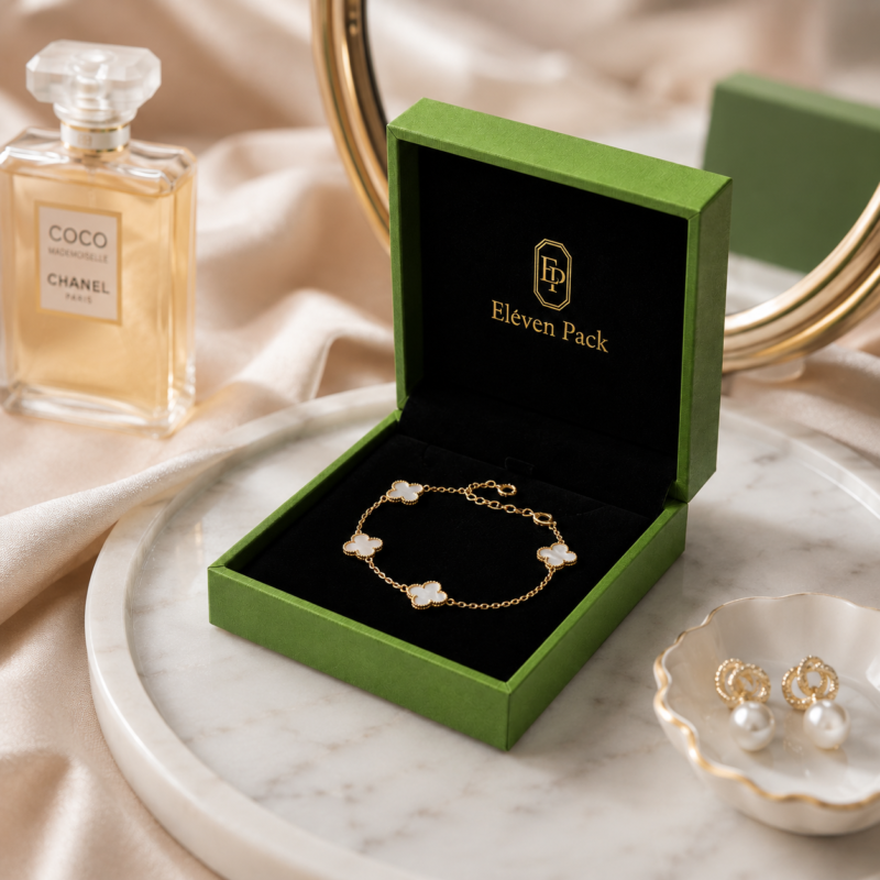 Green Paper Lid and Base Recyclable Eco-Friendly Jewelry Box - lifestyle usage scene - JB-BM-01-P32 Green Paper Lid and Base Recyclable Eco-Friendly Jewelry Box - lifestyle usage scene - JB-BM-01-P32