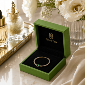 Green Paper Lid and Base Recyclable Eco-Friendly Jewelry Box - lifestyle product scene - JB-BM-01-P32 Green Paper Lid and Base Recyclable Eco-Friendly Jewelry Box - lifestyle product scene - JB-BM-01-P32