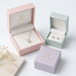 Hinged Elegant Cardboard Jewelry Box for Necklaces and Rings - customization or packaging set view - JB-BM-01-P22