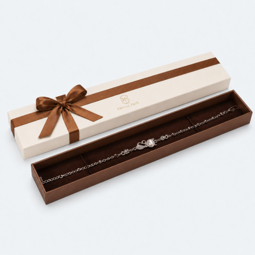 Ivory Brown Two-Tone Lid and Base Cardboard Jewelry Box - closed product view - JB-BM-01-P49
