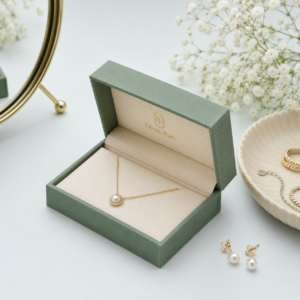 Khaki Green Luxury Cardboard Jewelry Box - lifestyle product scene - JB-BM-01-P30 Khaki Green Luxury Cardboard Jewelry Box - lifestyle product scene - JB-BM-01-P30