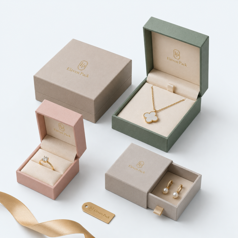 Khaki Green Luxury Cardboard Jewelry Box - customization or packaging set view - JB-BM-01-P30 Khaki Green Luxury Cardboard Jewelry Box - customization or packaging set view - JB-BM-01-P30
