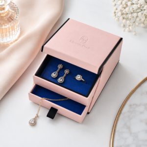Pink and Blue Lid and Base Flip-Top Cardboard Necklace Box - lifestyle usage scene - JB-BM-01-P28