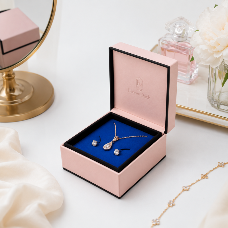 Pink and Blue Lid and Base Flip-Top Cardboard Necklace Box - lifestyle product scene - JB-BM-01-P28