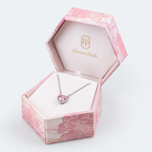 Pink Art Paper Square Hexagon Jewelry Box for Necklaces and Earrings - open product view - JB-BM-01-P45