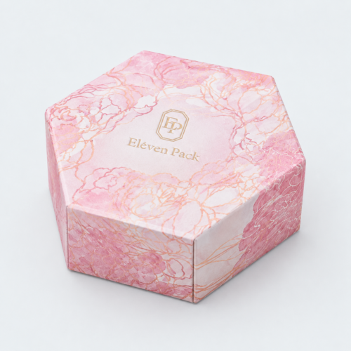 Pink Art Paper Square Hexagon Jewelry Box for Necklaces and Earrings - closed product view - JB-BM-01-P45