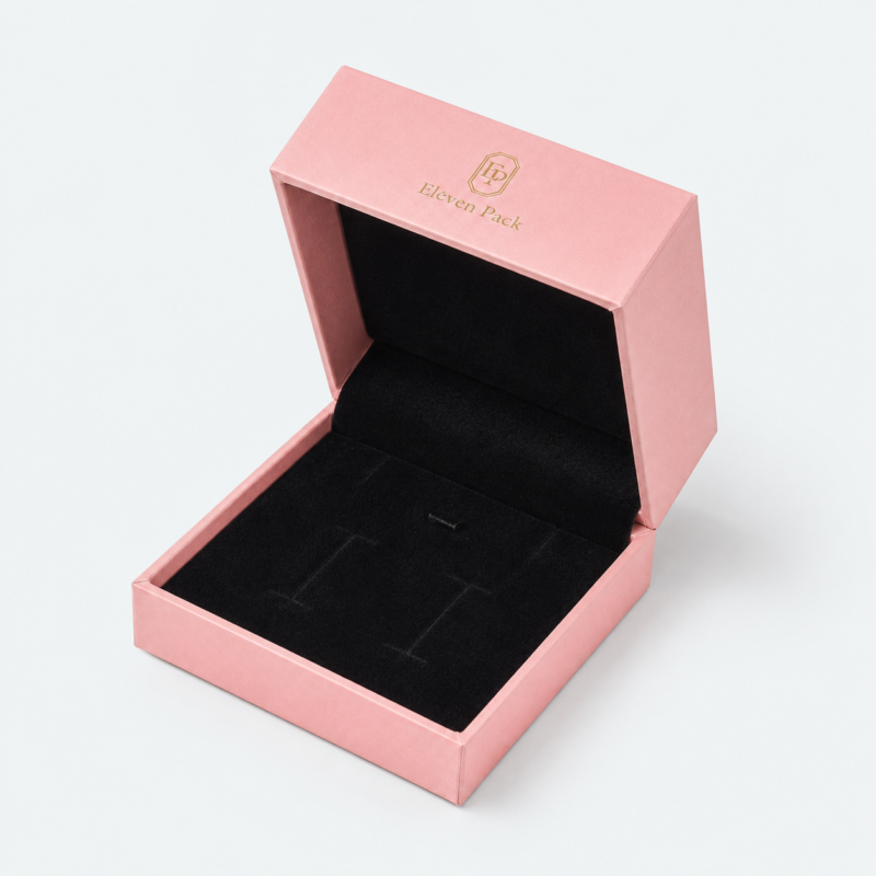 Pink Lid and Base Cardboard Jewelry Box for Pearls - open product view - JB-BM-01-P36