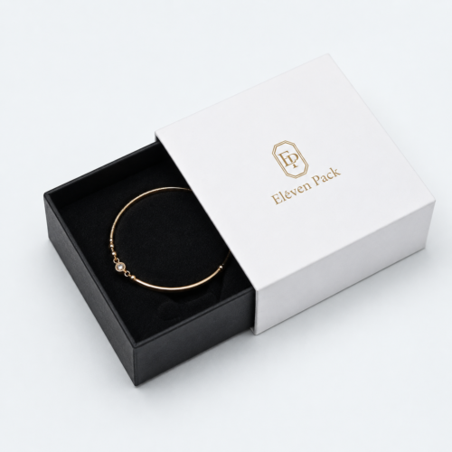 White Lid and Base Minimalist Cardboard Jewelry Box - open product view - JB-BM-01-P50