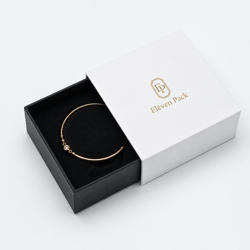 White Lid and Base Minimalist Cardboard Jewelry Box - open product view - JB-BM-01-P50