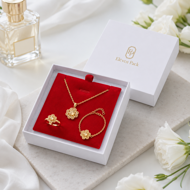 White Paper Lid and Base Jewelry Box - customization or packaging set view - JB-BM-01-P16