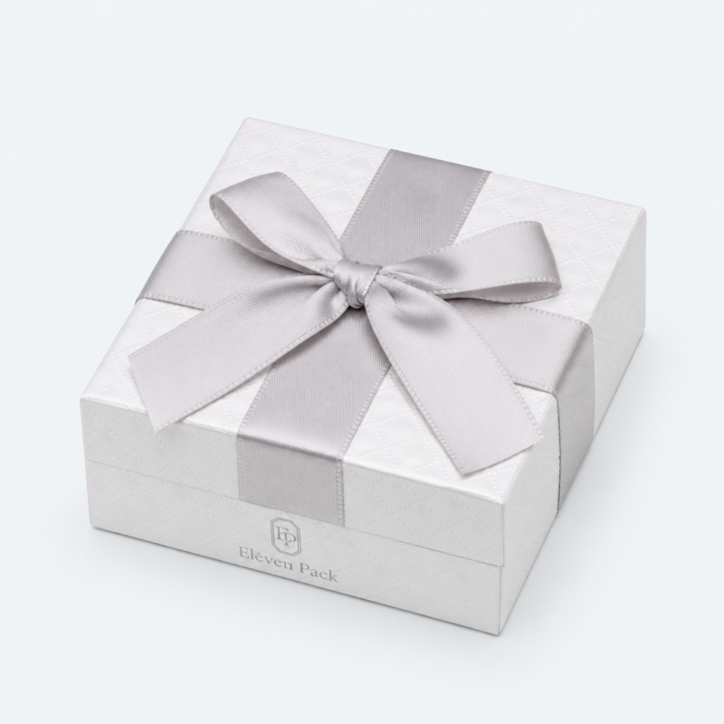 White Paper Lid and Base Ribbon Bow Earring Box - closed product view - JB-BM-01-P13 White Paper Lid and Base Ribbon Bow Earring Box - closed product view - JB-BM-01-P13