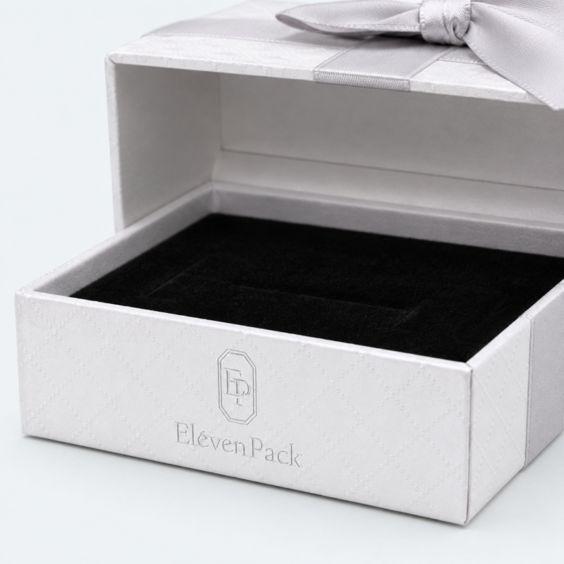 White Paper Lid and Base Ribbon Bow Earring Box - material or structure detail - JB-BM-01-P13 White Paper Lid and Base Ribbon Bow Earring Box - material or structure detail - JB-BM-01-P13