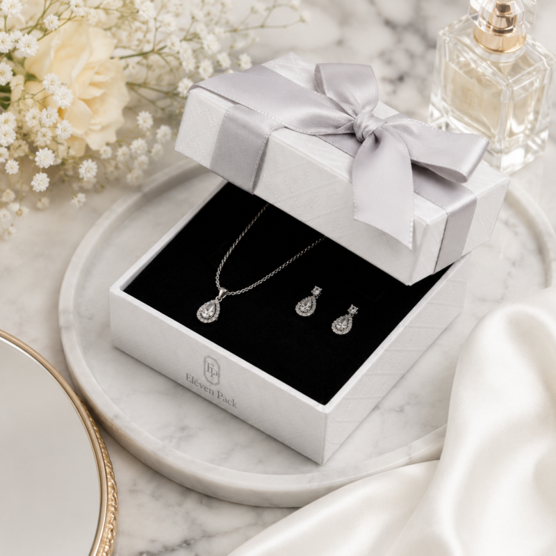 White Paper Lid and Base Ribbon Bow Earring Box - lifestyle usage scene - JB-BM-01-P13 White Paper Lid and Base Ribbon Bow Earring Box - lifestyle usage scene - JB-BM-01-P13